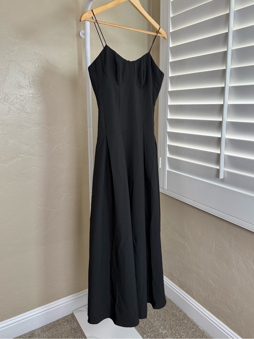 Commense Black Pleated Cami Maxi Dress NWT XS Minimalist Formal - Picture 5 of 9